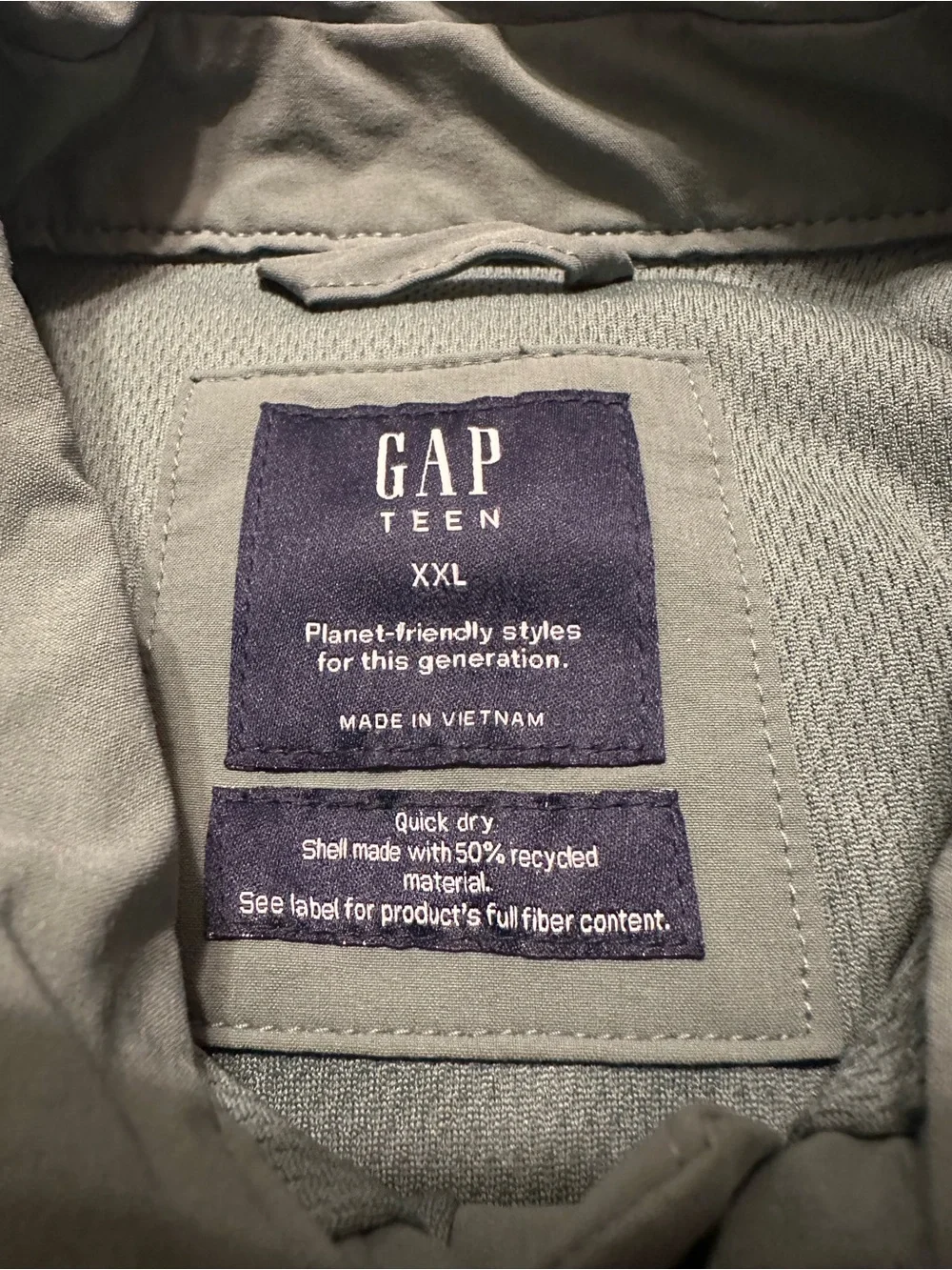GAP TEEN Windbreaker Size XXL Teen Jacket Snaps Olive Sage Green Quick Dry